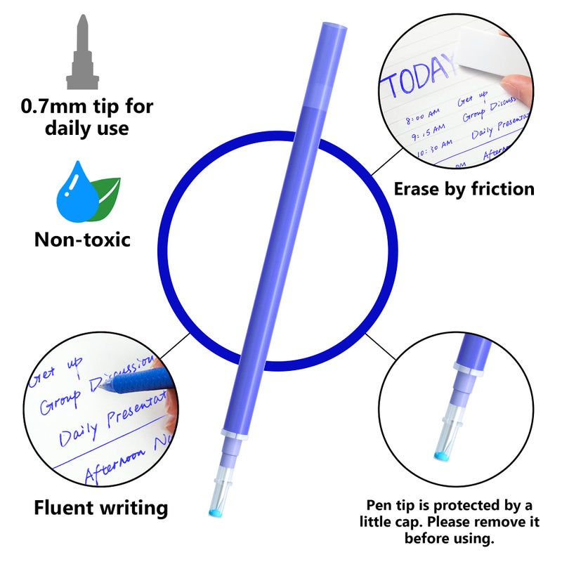 Vanstek 12 Pack 6 Blue 6 Black Erasable Gel Pen Refills, Gel Ink Refills Compatible with Erasable Pens, Fine Point 0.7 mm, Perfect for Writing Planner & Crossword Puzzles - Image 3